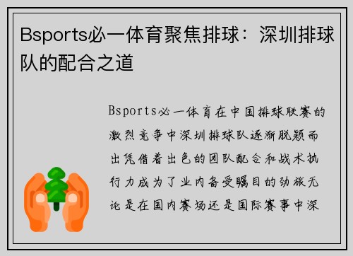 Bsports必一体育聚焦排球：深圳排球队的配合之道